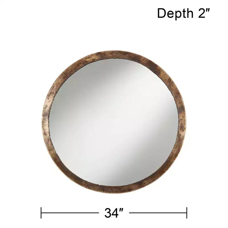 Uttermost Tortin Round Vanity Decorative Wall Mirror Rustic Hammered Jagged Metal Frame 34 Wide for Bathroom Bedroom Living Room Office Home Entryway