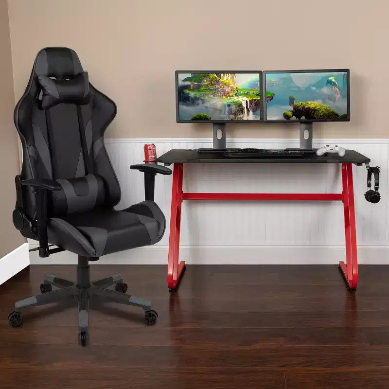 Flash Furniture Gaming Desk and Reclining Gaming Chair Set with Cup Holder and Headphone Hook