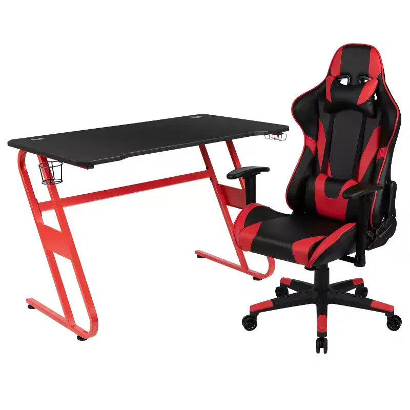 Flash Furniture Gaming-Schreibtisch und verstellbarer Gaming-Stuhl mit Getränkehalter und Kopfhörerhaken