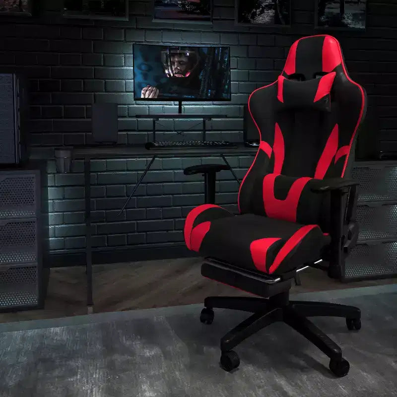 Flash Furniture X30 Gaming Chair Racing Office Ergonomic Computer Chair with Fully Reclining Back and Slide-Out Footrest in Red LeatherSoft
