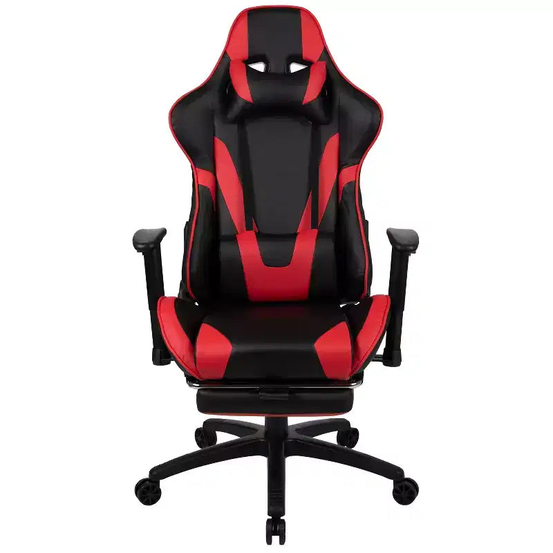 Flash Furniture X30 Gaming Chair Racing Office Ergonomic Computer Chair with Fully Reclining Back and Slide-Out Footrest in Red LeatherSoft