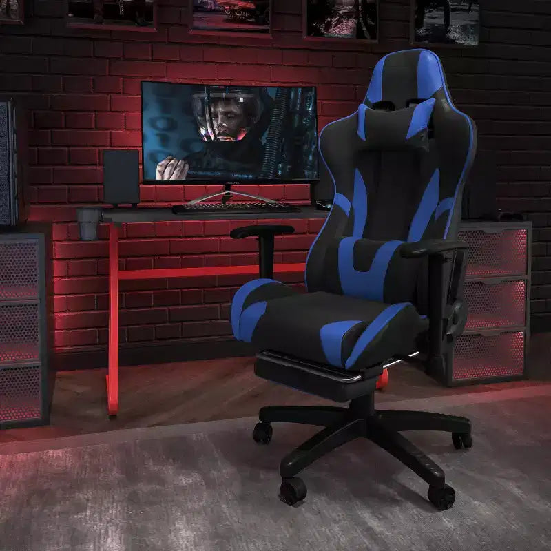 Flash Furniture X30 Gaming Chair Racing Office Ergonomic Computer Chair with Fully Reclining Back and Slide-Out Footrest in Red LeatherSoft