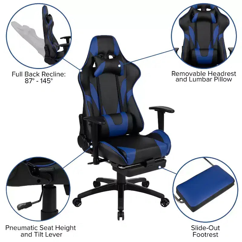 Flash Furniture X30 Gaming Chair Racing Office Ergonomic Computer Chair with Fully Reclining Back and Slide-Out Footrest in Red LeatherSoft