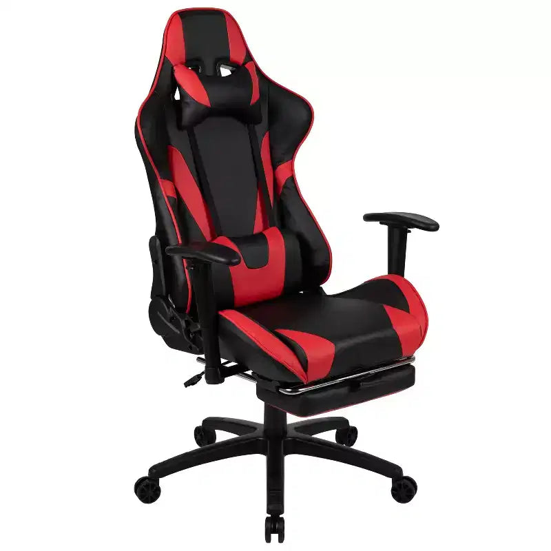 Flash Furniture X30 Gaming Chair Racing Office Ergonomic Computer Chair with Fully Reclining Back and Slide-Out Footrest in Red LeatherSoft
