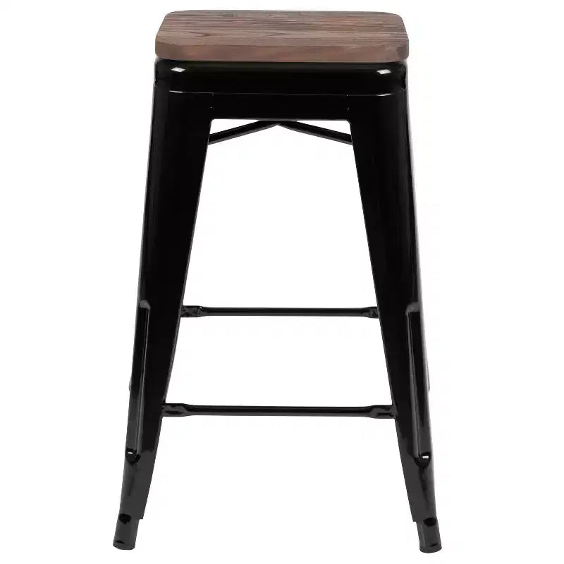 Flash Furniture 24 High Metal Counter-Height, Indoor Bar Stool with Wood Seat - Stackable Set of 4