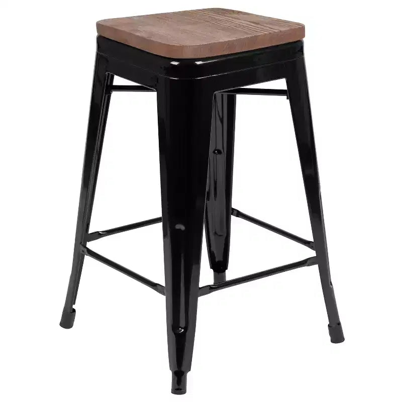 Flash Furniture 24 High Metal Counter-Height, Indoor Bar Stool with Wood Seat - Stackable Set of 4