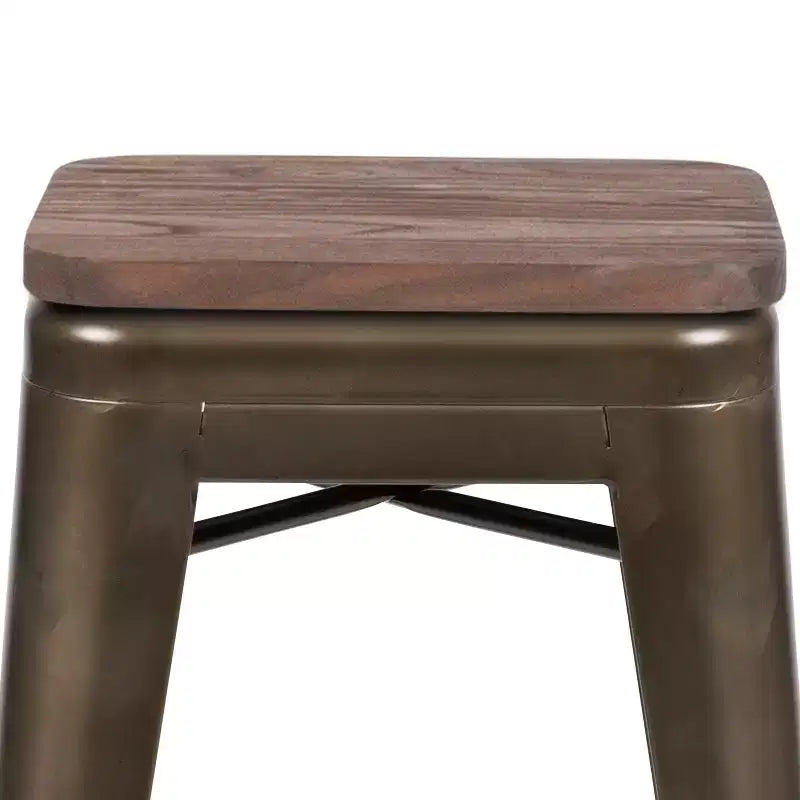 Flash Furniture 24 High Metal Counter-Height, Indoor Bar Stool with Wood Seat - Stackable Set of 4