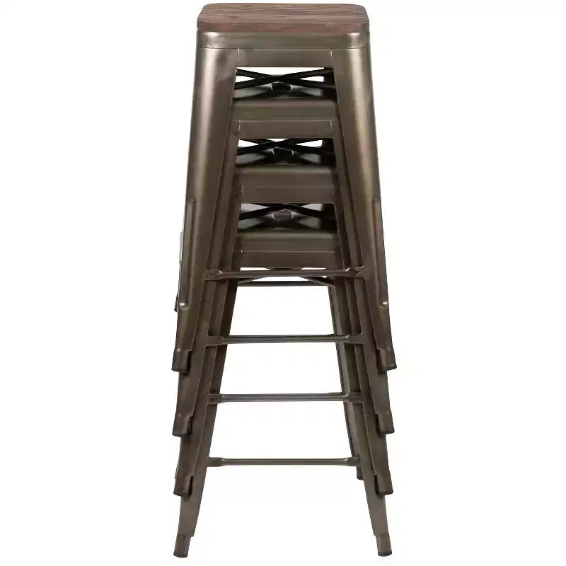 Flash Furniture 24 High Metal Counter-Height, Indoor Bar Stool with Wood Seat - Stackable Set of 4