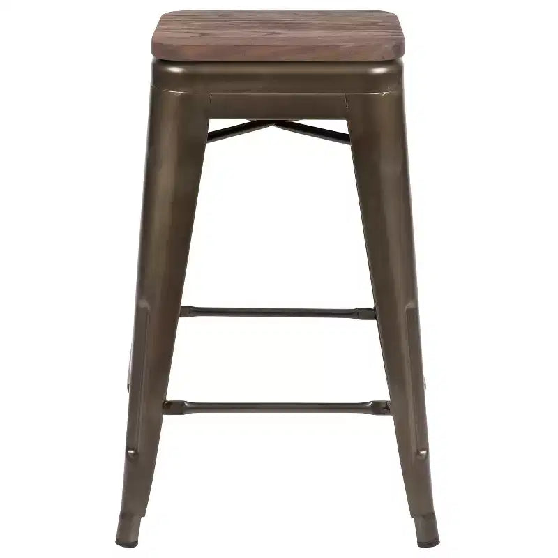 Flash Furniture 24 High Metal Counter-Height, Indoor Bar Stool with Wood Seat - Stackable Set of 4
