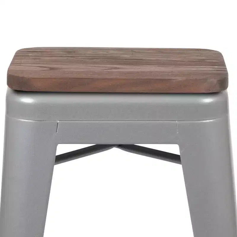 Flash Furniture 24 High Metal Counter-Height, Indoor Bar Stool with Wood Seat - Stackable Set of 4