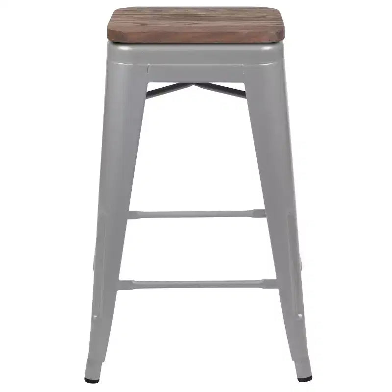 Flash Furniture 24 High Metal Counter-Height, Indoor Bar Stool with Wood Seat - Stackable Set of 4