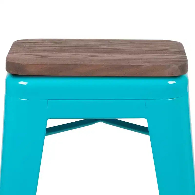 Flash Furniture 24 High Metal Counter-Height, Indoor Bar Stool with Wood Seat - Stackable Set of 4