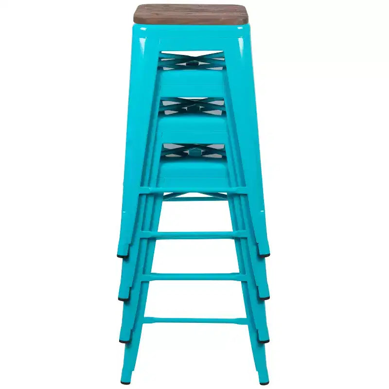 Flash Furniture 24 High Metal Counter-Height, Indoor Bar Stool with Wood Seat - Stackable Set of 4