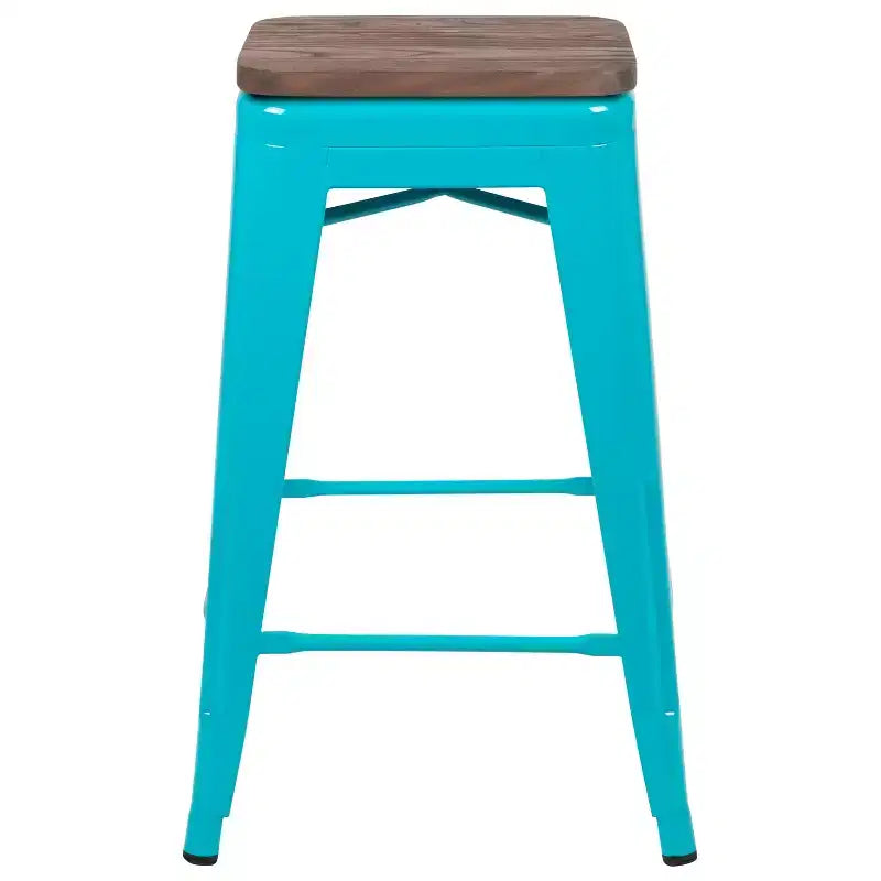 Flash Furniture 24 High Metal Counter-Height, Indoor Bar Stool with Wood Seat - Stackable Set of 4