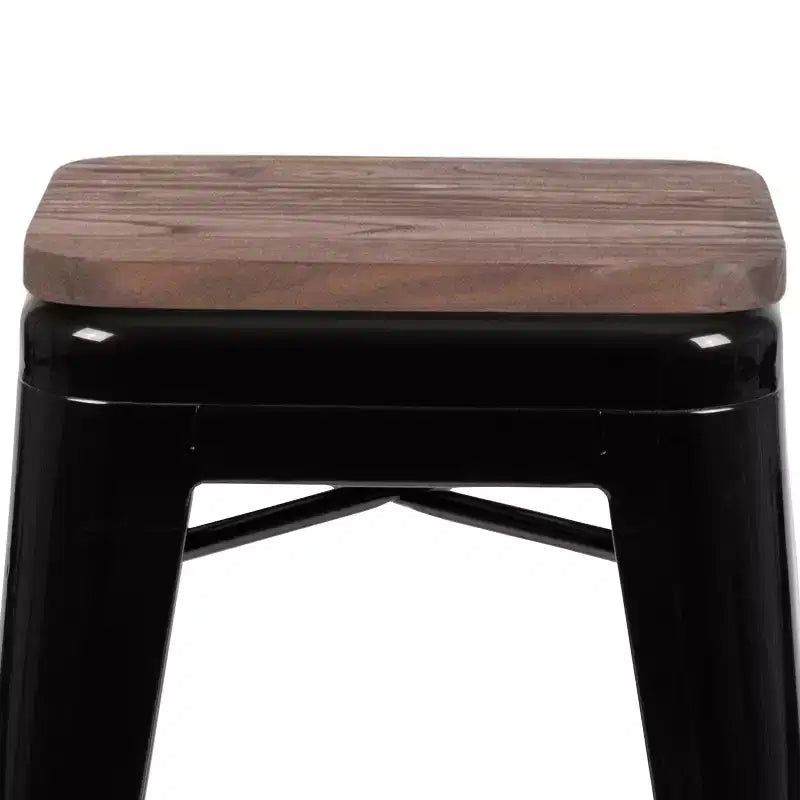 Flash Furniture 24 High Metal Counter-Height, Indoor Bar Stool with Wood Seat - Stackable Set of 4