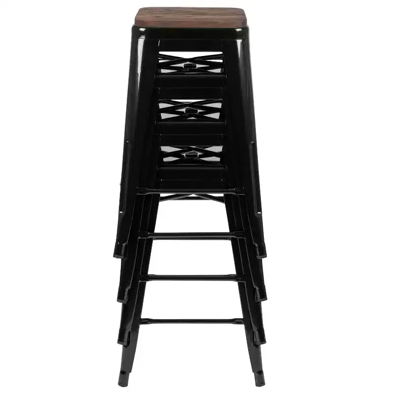 Flash Furniture 24 High Metal Counter-Height, Indoor Bar Stool with Wood Seat - Stackable Set of 4