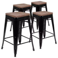 Flash Furniture 24 High Metal Counter-Height, Indoor Bar Stool with Wood Seat - Stackable Set of 4
