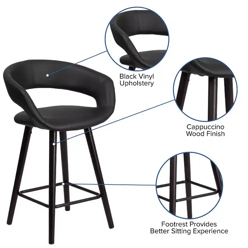 Flash Furniture Brynn Series 24'' High Contemporary Vinyl Rounded Back Counter Height Stool with Cappuccino Wood Frame