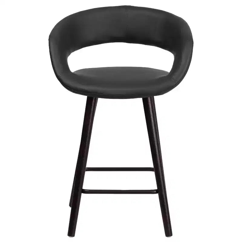 Flash Furniture Brynn Series 24'' High Contemporary Vinyl Rounded Back Counter Height Stool with Cappuccino Wood Frame