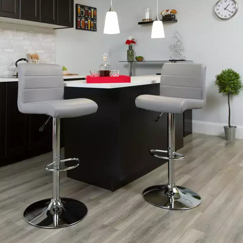 Flash Furniture Contemporary Vinyl Adjustable Height Barstool with Rolled Seat and Chrome Base