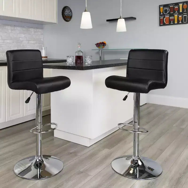 Flash Furniture Contemporary Vinyl Adjustable Height Barstool with Rolled Seat and Chrome Base