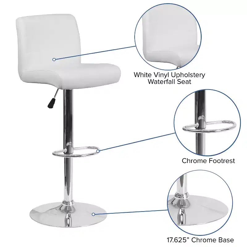Flash Furniture Contemporary Vinyl Adjustable Height Barstool with Rolled Seat and Chrome Base