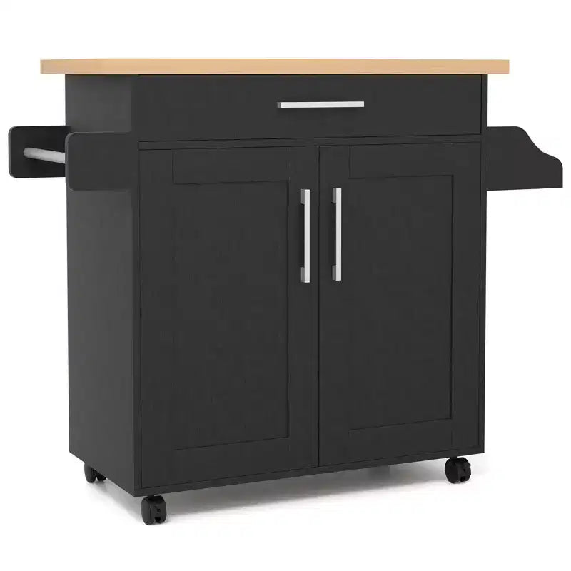 Costway Rolling Kitchen Island Cart Storage Cabinet w/ Towel & Spice Rack White\Black\Cherry\Gray