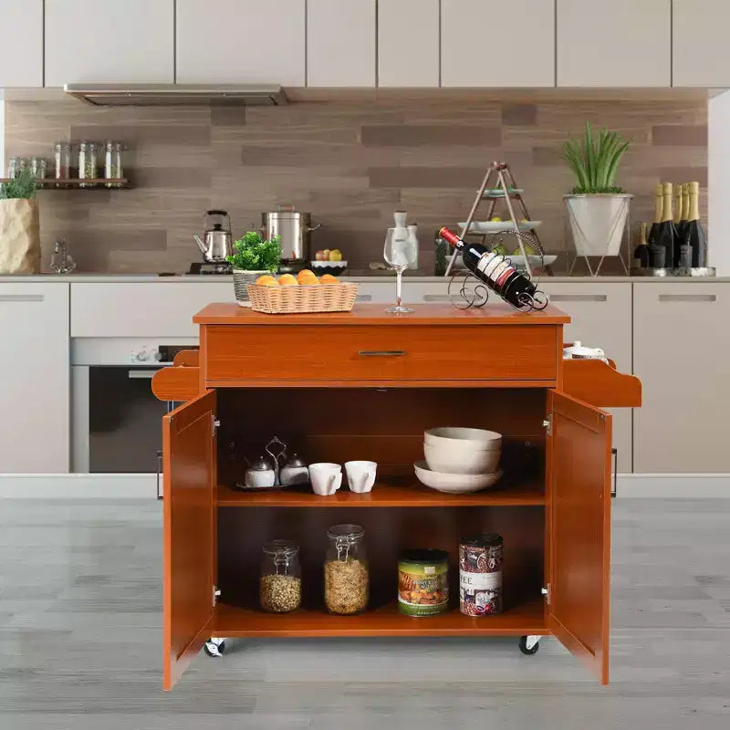 Costway Rolling Kitchen Island Cart Storage Cabinet w/ Towel & Spice Rack White\Black\Cherry\Gray