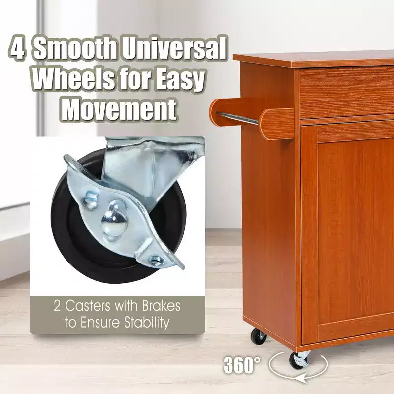 Costway Rolling Kitchen Island Cart Storage Cabinet w/ Towel & Spice Rack White\Black\Cherry\Gray