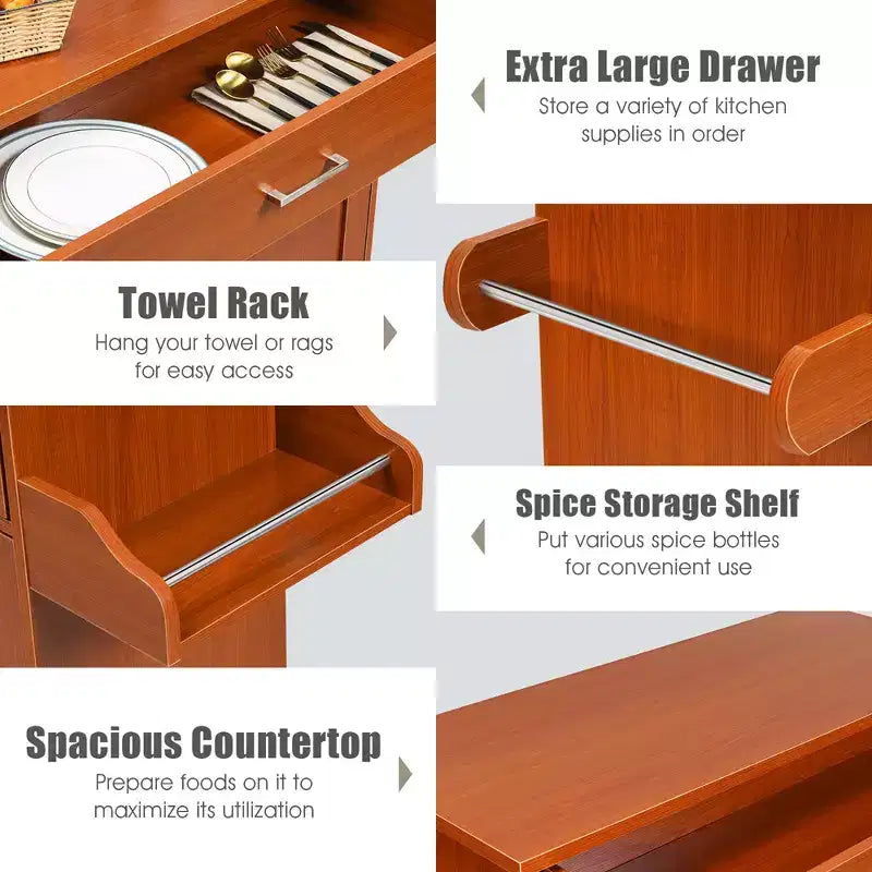 Costway Rolling Kitchen Island Cart Storage Cabinet w/ Towel & Spice Rack White\Black\Cherry\Gray