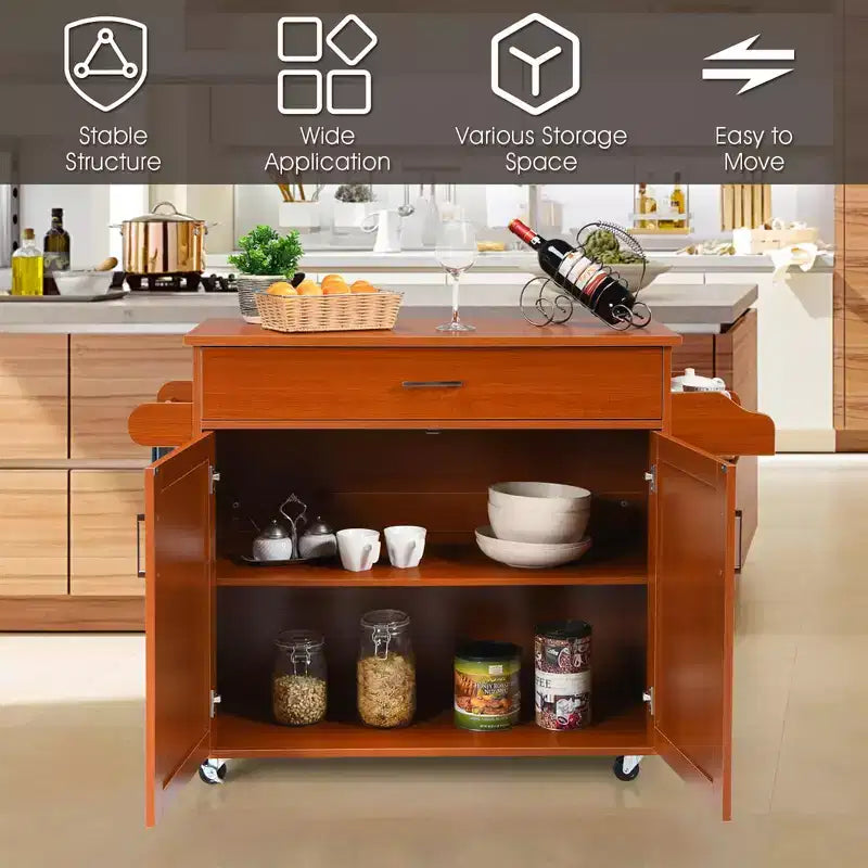 Costway Rolling Kitchen Island Cart Storage Cabinet w/ Towel & Spice Rack White\Black\Cherry\Gray