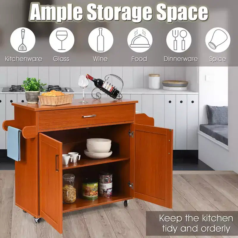 Costway Rolling Kitchen Island Cart Storage Cabinet w/ Towel & Spice Rack White\Black\Cherry\Gray