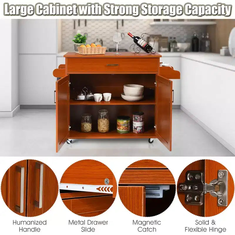 Costway Rolling Kitchen Island Cart Storage Cabinet w/ Towel & Spice Rack White\Black\Cherry\Gray