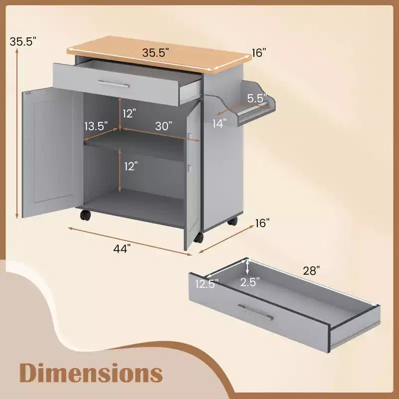 Costway Rolling Kitchen Island Cart Storage Cabinet w/ Towel & Spice Rack White\Black\Cherry\Gray