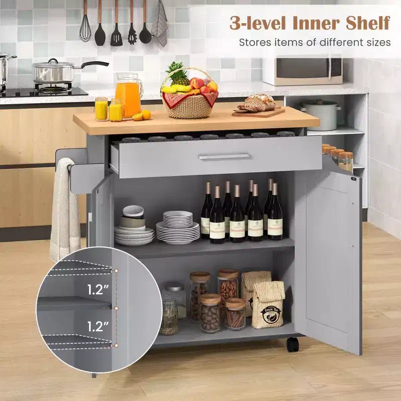 Costway Rolling Kitchen Island Cart Storage Cabinet w/ Towel & Spice Rack White\Black\Cherry\Gray