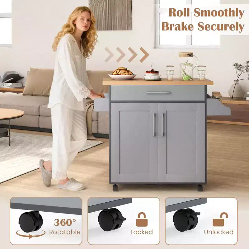 Costway Rolling Kitchen Island Cart Storage Cabinet w/ Towel & Spice Rack White\Black\Cherry\Gray