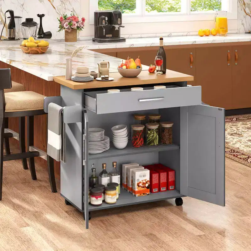 Costway Rolling Kitchen Island Cart Storage Cabinet w/ Towel & Spice Rack White\Black\Cherry\Gray