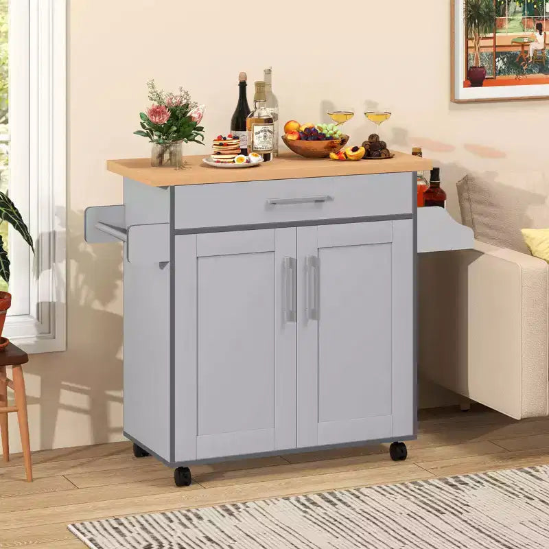 Costway Rolling Kitchen Island Cart Storage Cabinet w/ Towel & Spice Rack White\Black\Cherry\Gray