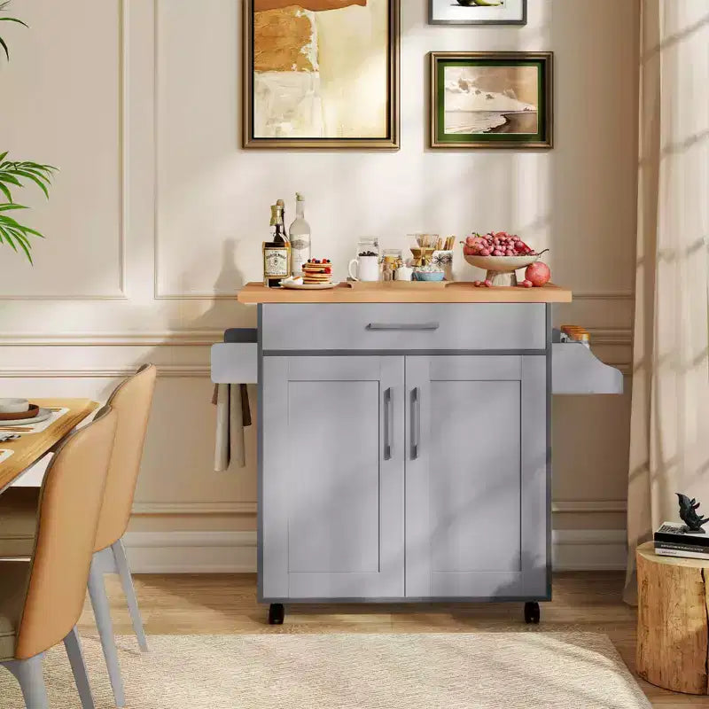 Costway Rolling Kitchen Island Cart Storage Cabinet w/ Towel & Spice Rack White\Black\Cherry\Gray