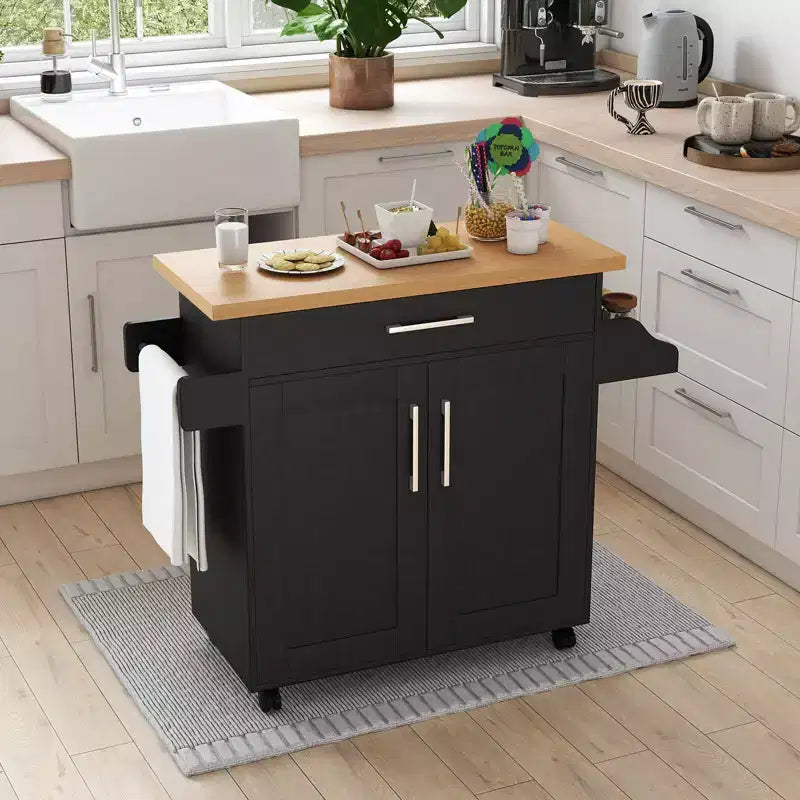 Costway Rolling Kitchen Island Cart Storage Cabinet w/ Towel & Spice Rack White\Black\Cherry\Gray