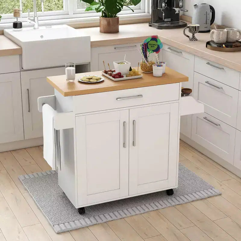Costway Rolling Kitchen Island Cart Storage Cabinet w/ Towel & Spice Rack White\Black\Cherry\Gray