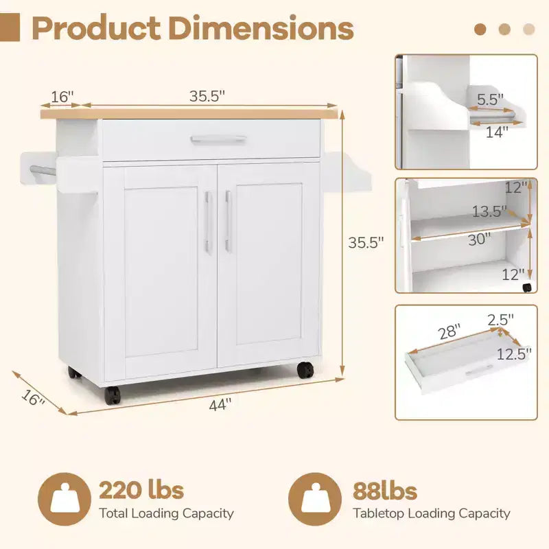 Costway Rolling Kitchen Island Cart Storage Cabinet w/ Towel & Spice Rack White\Black\Cherry\Gray