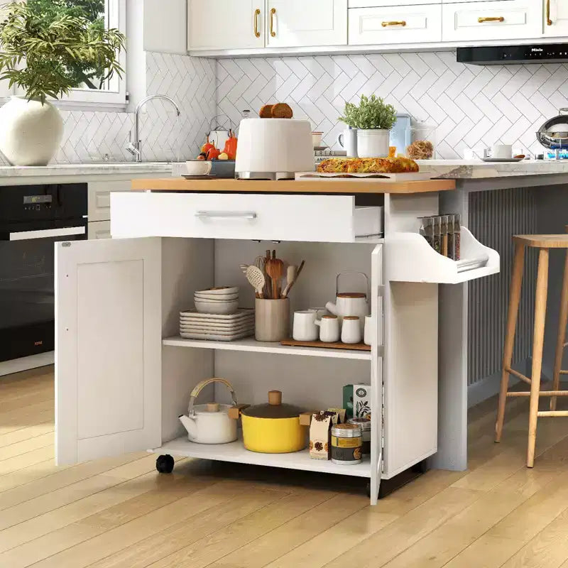 Costway Rolling Kitchen Island Cart Storage Cabinet w/ Towel & Spice Rack White\Black\Cherry\Gray