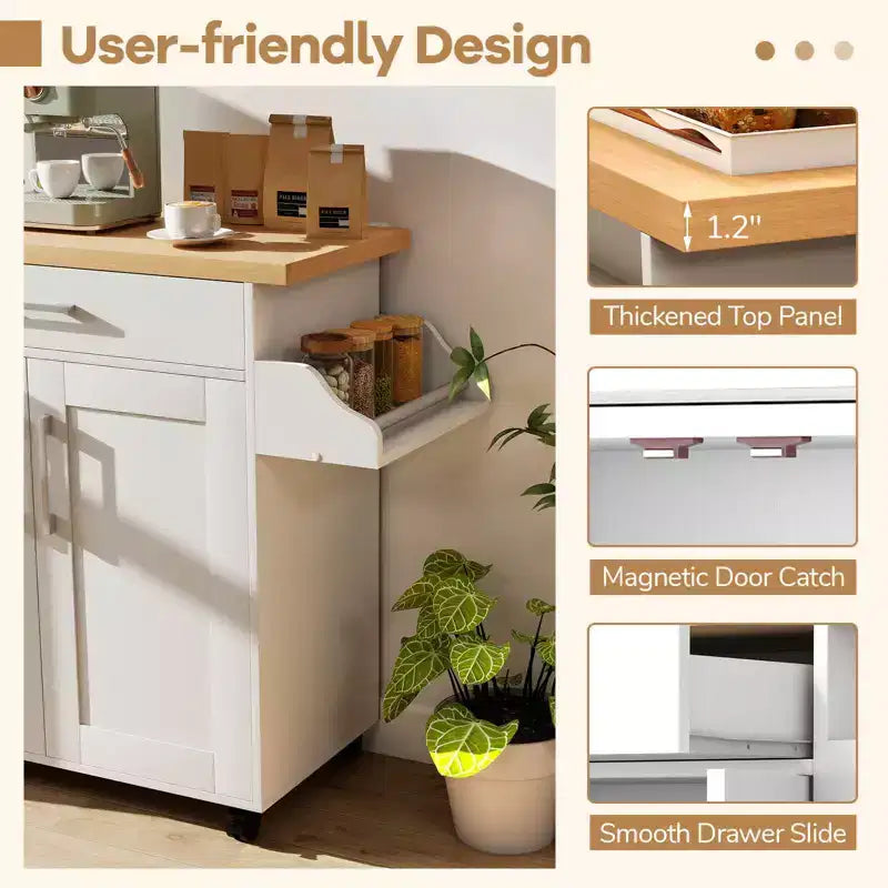 Costway Rolling Kitchen Island Cart Storage Cabinet w/ Towel & Spice Rack White\Black\Cherry\Gray