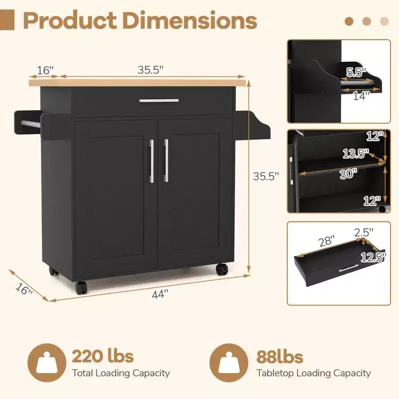 Costway Rolling Kitchen Island Cart Storage Cabinet w/ Towel & Spice Rack White\Black\Cherry\Gray