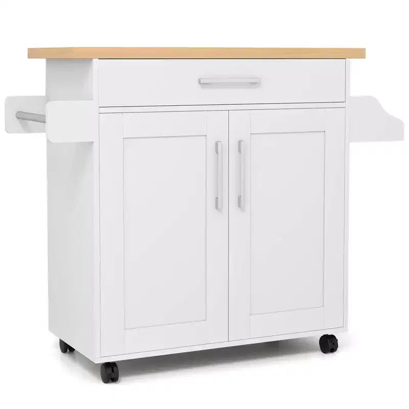 Costway Rolling Kitchen Island Cart Storage Cabinet w/ Towel & Spice Rack White\Black\Cherry\Gray