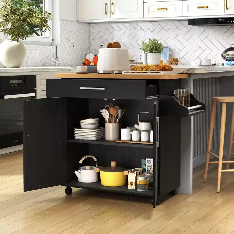 Costway Rolling Kitchen Island Cart Storage Cabinet w/ Towel & Spice Rack White\Black\Cherry\Gray