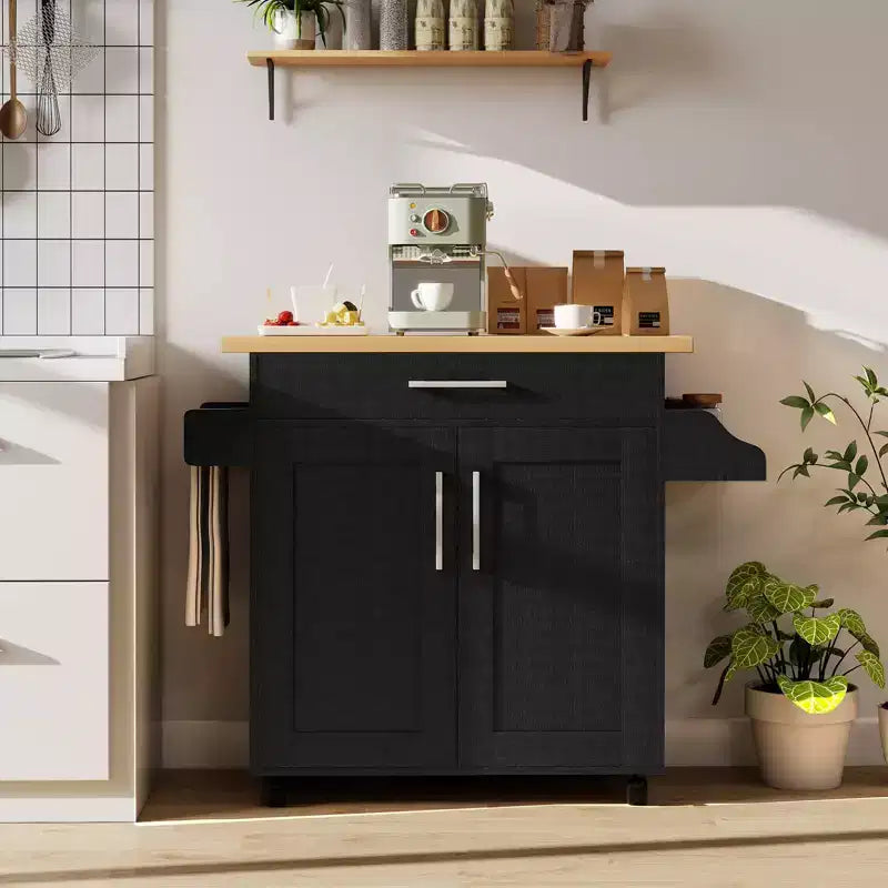Costway Rolling Kitchen Island Cart Storage Cabinet w/ Towel & Spice Rack White\Black\Cherry\Gray