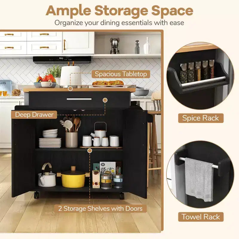 Costway Rolling Kitchen Island Cart Storage Cabinet w/ Towel & Spice Rack White\Black\Cherry\Gray