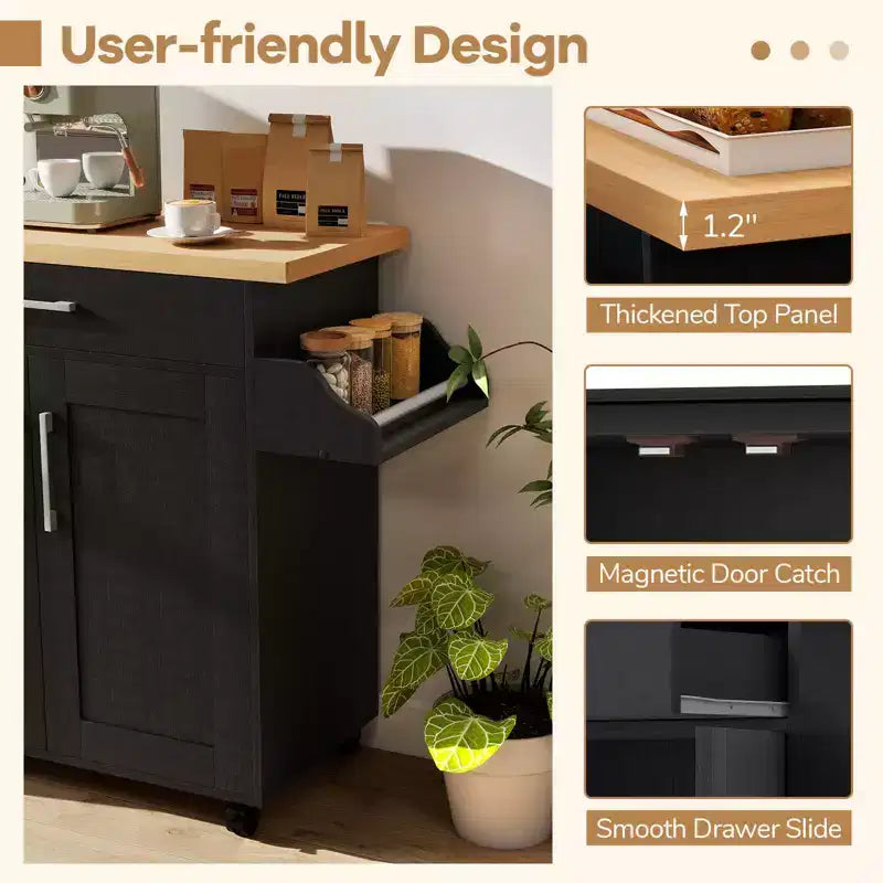 Costway Rolling Kitchen Island Cart Storage Cabinet w/ Towel & Spice Rack White\Black\Cherry\Gray